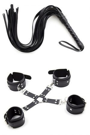 Black Handcuffs Cross Bracket & Whip Set