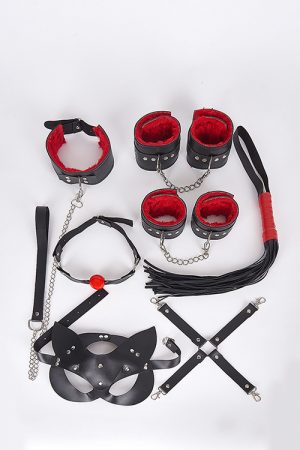 Black X Red Fantasy Handcuffs 7 pieces Set