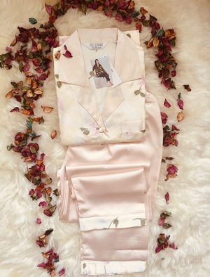 Floral Shirt Collar Satin Women's Pajamas Set