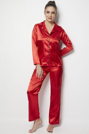Long Sleeve Red Satin Pajamas