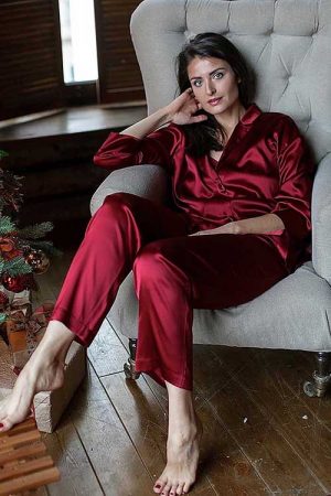 Red Satin Pajamas Set